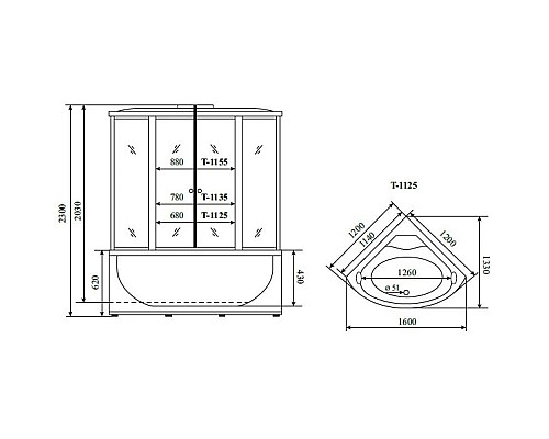 Приобрести Душевая кабина 120x120x230 см Timo Standart T-1125 тонированное в магазине сантехники Santeh-Crystal.ru