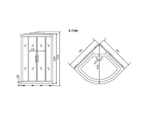 Купить Душевая кабина 90x90x225 см Timo Lux T-7709 прозрачное в магазине сантехники Santeh-Crystal.ru