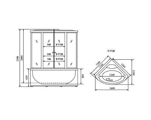 Купить Душевая кабина 120x120x230 см Timo Lux T-7725 прозрачное в магазине сантехники Santeh-Crystal.ru