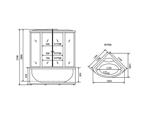 Заказать Душевая кабина 135x135x230 см Timo Lux T-7735 прозрачное в магазине сантехники Santeh-Crystal.ru