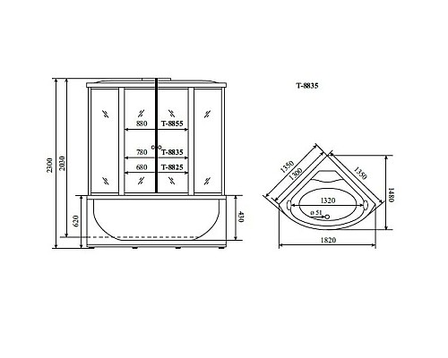 Заказать Душевая кабина 135x135x230 см Timo Comfort T-8835 C прозрачное в магазине сантехники Santeh-Crystal.ru