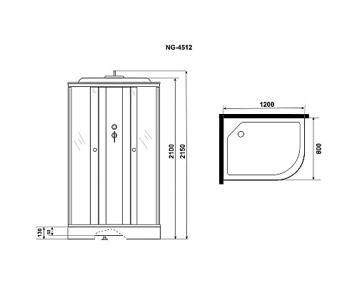 Заказать Душевая кабина 120х80х215 см Niagara E120/80/13L/TN тонированное в магазине сантехники Santeh-Crystal.ru