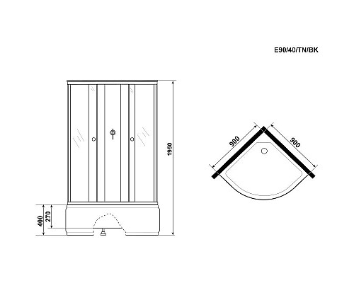 Заказать Душевая кабина 90х90х195 см Niagara E90/40/TN/BK тонированное в магазине сантехники Santeh-Crystal.ru