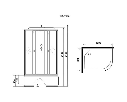 Купить Душевая кабина 120х80х215 см Niagara E120/80/40L/TN тонированное в магазине сантехники Santeh-Crystal.ru