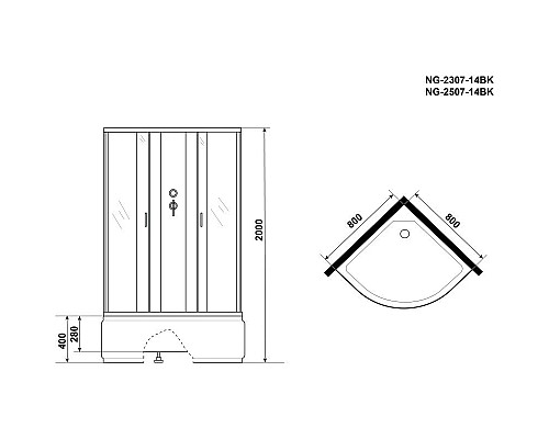 Приобрести Душевая кабина 80х80х200 см Niagara NG-2507-14BK тонированное в магазине сантехники Santeh-Crystal.ru