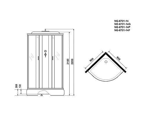 Заказать Душевая кабина 90х90х220 см Niagara NG-6701-14G прозрачное в магазине сантехники Santeh-Crystal.ru