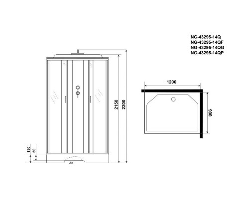 Приобрести Душевая кабина 120х90х220 см Niagara NG-43295-14QG матовое в магазине сантехники Santeh-Crystal.ru