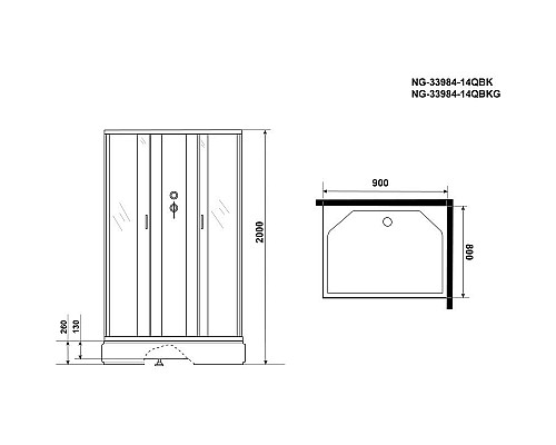Приобрести Душевая кабина 90х80х200 см Niagara NG-33984-14QBK матовое в магазине сантехники Santeh-Crystal.ru