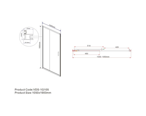 Душевая дверь Vincea Garda VDS-1G105CLGM 105 см, профиль вороненая сталь, стекло прозрачное