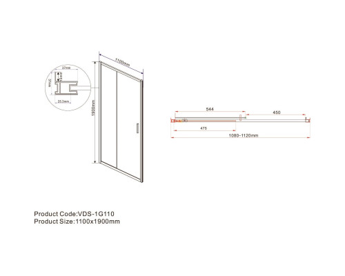 Душевая дверь Vincea Garda VDS-1G110CLB 110 см, профиль черный матовый, стекло прозрачное