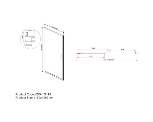 Душевая дверь Vincea Garda VDS-1G115CLGM 115 см, профиль вороненая сталь, стекло прозрачное