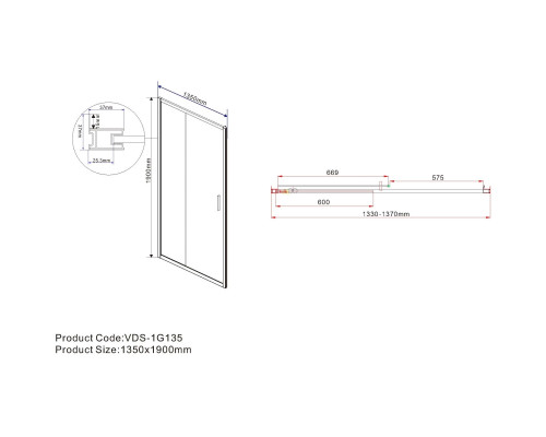 Душевая дверь Vincea Garda VDS-1G135CLB 135 см, профиль черный матовый, стекло прозрачное