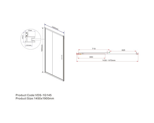 Душевая дверь Vincea Garda VDS-1G145CLG 145 см, профиль золотой матовый, стекло прозрачное