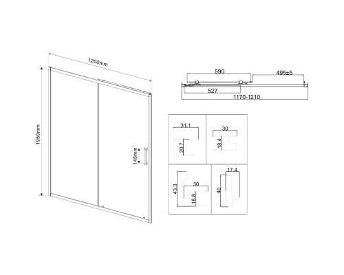 Душевая дверь Vincea City VDS-5CT120CLGM 120 см, профиль вороненая сталь, стекло прозрачное