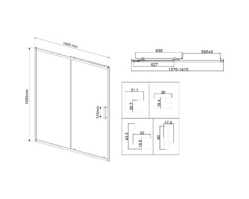 Душевая дверь Vincea City VDS-5CT140CLB 140 см, профиль черный матовый, стекло прозрачное