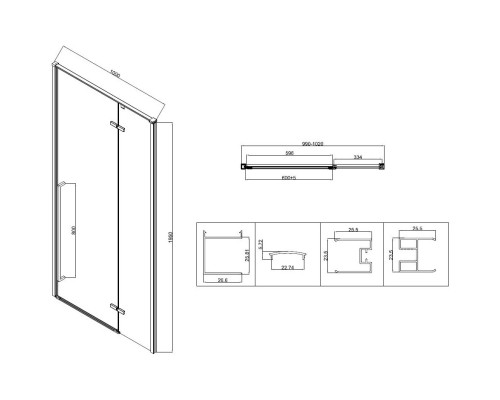 Душевая дверь Vincea Slim-N VDPH-5SN100CLGM 100 см, профиль вороненая сталь, стекло прозрачное