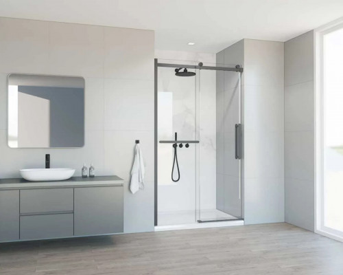 Душевая дверь Vincea Como Soft VDS-1CS110CLGM 110 см, профиль вороненая сталь, стекло прозрачное