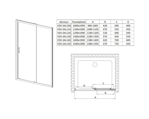 Душевая дверь Vincea Alpha VDS-3AL150CLG 150 см, профиль золотой матовый, стекло прозрачное