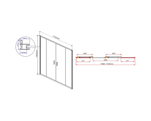 Душевая дверь Vincea Garda VDS-1G2170CLG 170 см, профиль золотой матовый, стекло прозрачное