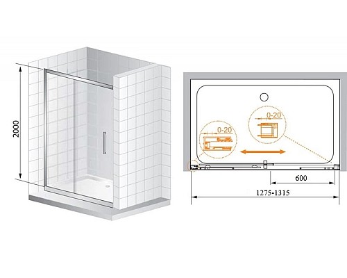 Заказать Душевая дверь раздвижная Cezares Premier-Soft 130 см прозрачное стекло PREMIER-SOFT-W-BF-1-130-C-Cr-IV в магазине сантехники Santeh-Crystal.ru