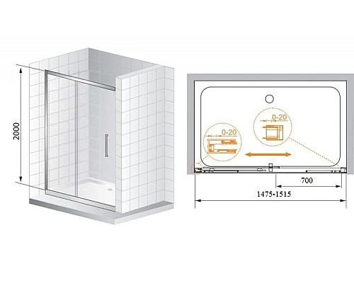 Купить Душевая дверь раздвижная Cezares Premier-Soft 150 см прозрачное стекло PREMIER-SOFT-W-BF-1-150-C-Cr-IV в магазине сантехники Santeh-Crystal.ru