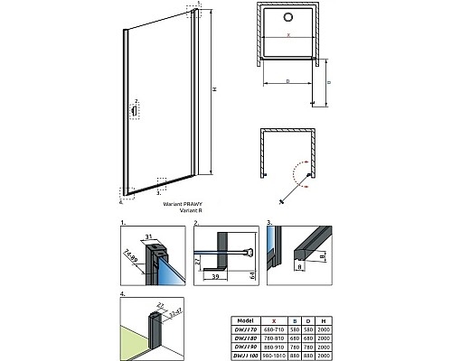 Заказать Душевая дверь Radaway Nes Black DWJ I Frame 70 R прозрачное в магазине сантехники Santeh-Crystal.ru