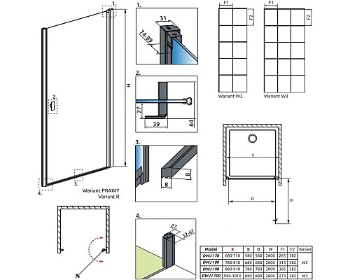 Купить Душевая дверь Radaway Nes Black DWJ I Factory 100 R прозрачное в магазине сантехники Santeh-Crystal.ru