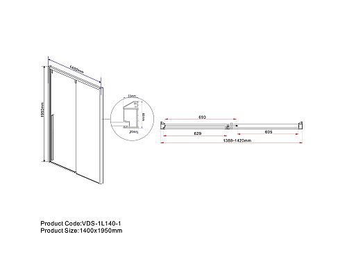 Душевая дверь 140 см Vincea Lugano VDS-1L140CLB-1 прозрачное