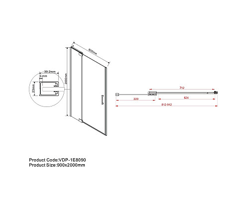 Душевая дверь 81,2-90 см Vincea Extra VDP-1E8090CG тонированное