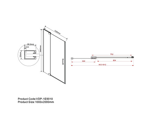 Душевая дверь 91,2-100 см Vincea Extra VDP-1E9010CGB тонированное