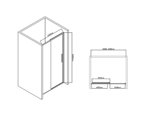 Душевая дверь 110 см Vincea Slim-U VDS-2SU110CL прозрачное