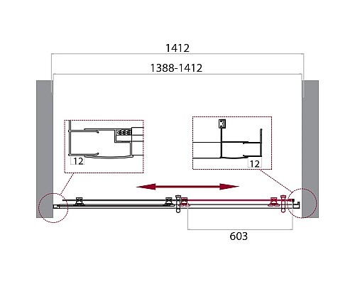 Купить Душевая дверь 140 см BelBagno UNO-195-BF-1-140-C-NERO прозрачное в магазине сантехники Santeh-Crystal.ru