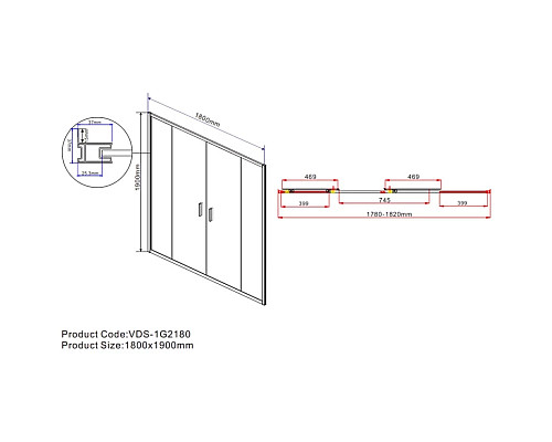 Душевая дверь 180 см Vincea Garda VDS-1G2180CL прозрачное