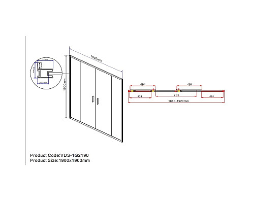 Душевая дверь 190 см Vincea Garda VDS-1G2190CL прозрачное