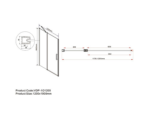 Душевая дверь 120 см Vincea Orta VPP-1O120CL прозрачное