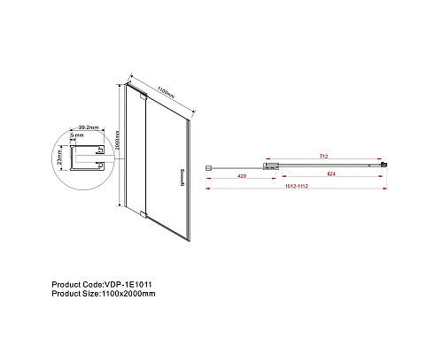 Купить Душевая дверь 101,2-110 см Vincea Extra VDP-1E1011CLGM прозрачное в магазине сантехники Santeh-Crystal.ru