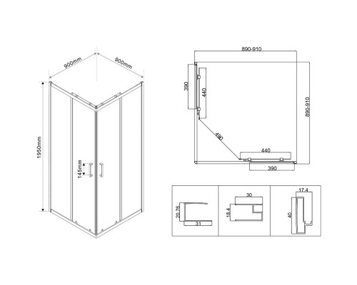 Душевой уголок Vincea City VSS-5CT900CLGM 90x90 см, профиль вороненая сталь, стекло прозрачное