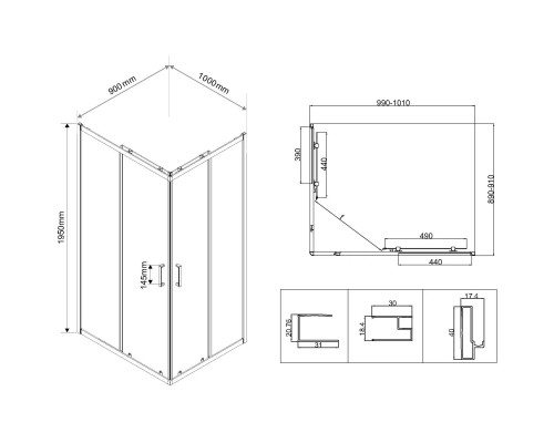 Душевой уголок Vincea City VSS-5CT9010MT 100x90 см, профиль хром, стекло текстурное