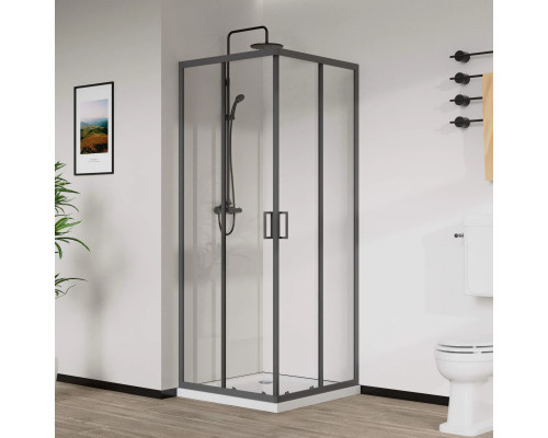 Душевой уголок Vincea City VSS-5CT8010CLGM 100x80 см, профиль вороненая сталь, стекло прозрачное