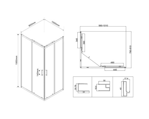 Душевой уголок Vincea City VSS-5CT8010CLGM 100x80 см, профиль вороненая сталь, стекло прозрачное