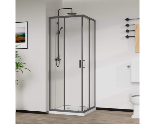 Душевой уголок Vincea City VSS-5CT9010CLGM 100x90 см, профиль вороненая сталь, стекло прозрачное