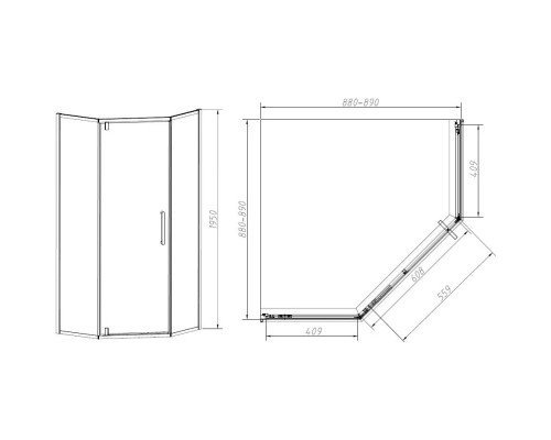 Душевой уголок Vincea Slim-N VSP-4SN900CLB 89x89 см, профиль черный матовый, стекло прозрачное