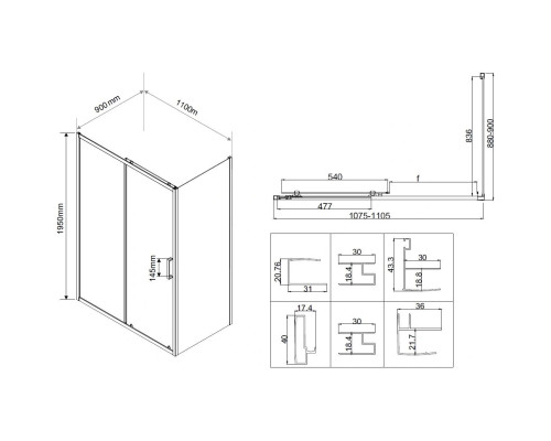 Душевой уголок Vincea City VSR-5CT9011CLB 110x90 см, профиль черный матовый, стекло прозрачное