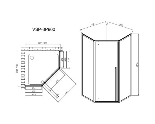 Душевой уголок Vincea Penta VSP-3P900CLGM 90x90 см, профиль вороненая сталь, стекло прозрачное