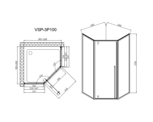Душевой уголок Vincea Penta VSP-3P100CLGM 100x100 см, профиль вороненая сталь, стекло прозрачное