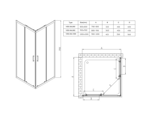 Душевой уголок Vincea Alpha VSS-3AL100CLG 100x100 см, профиль золотой матовый, стекло прозрачное