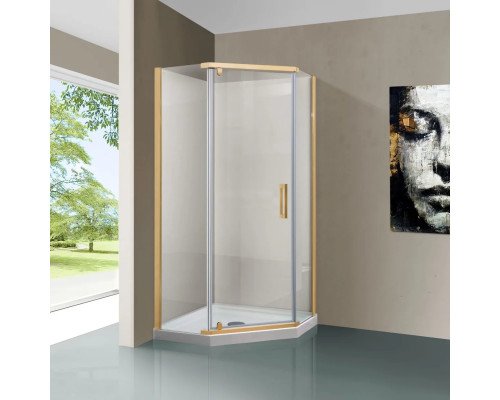 Душевой уголок Vincea Stresa VSP-1S900CLG 90x90 см, профиль золотой матовый, стекло прозрачное