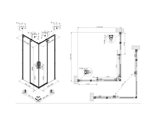 Душевой уголок Vincea Ultima VSS-7UL8090CL 90x80 см, профиль хром, стекло прозрачное