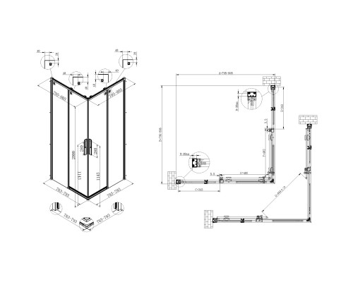 Душевой уголок Vincea Ultima VSS-7UL8080CLGM 80x80 см, профиль вороненая сталь, стекло прозрачное