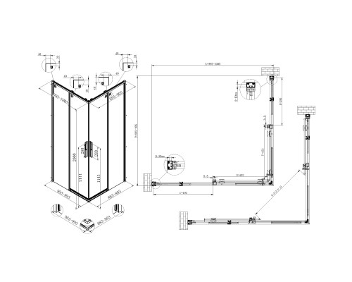 Душевой уголок Vincea Ultima VSS-7UL9010CLGM 100x90 см, профиль вороненая сталь, стекло прозрачное
